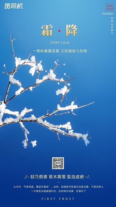霜降节气摄影图蓝色简约手机海报
