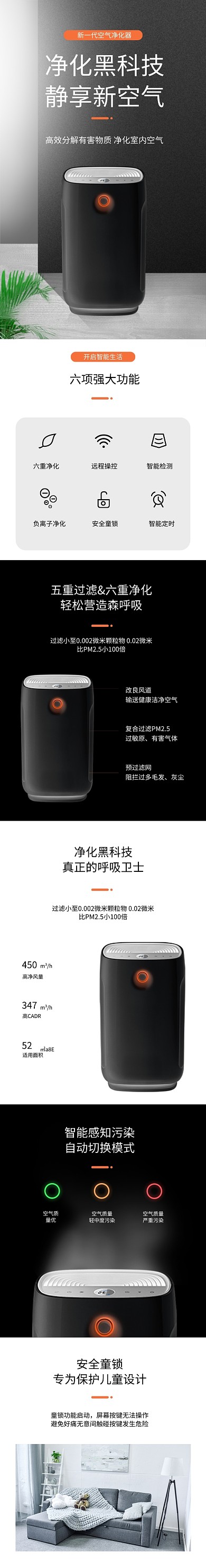 空气净化器家用家居家电淘宝电商详情页