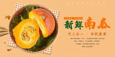 新鲜南瓜橙色简约清新展板