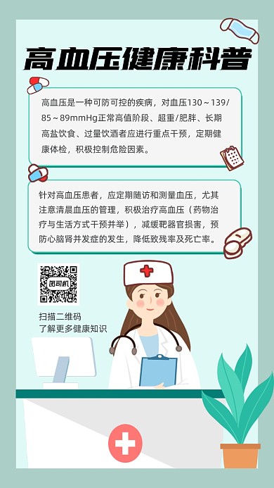 高血压健康科普宣传卡通简约手机海报