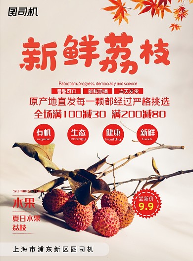 水果简约新鲜荔枝鲜果特卖促销海报