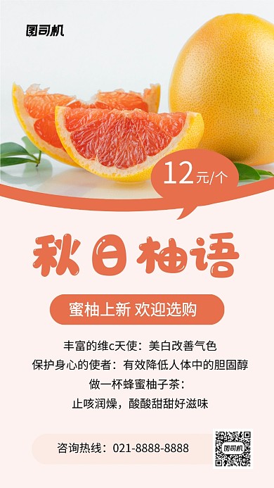 简约蜜柚上新促销宣传文章配图