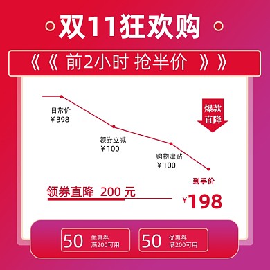 双11狂欢节通用主图价格曲线促销