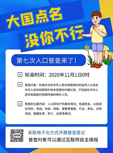 人口普查蓝色卡通宣传印刷海报
