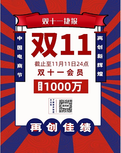 红色国潮双十一辉煌佳绩UI移动界面
