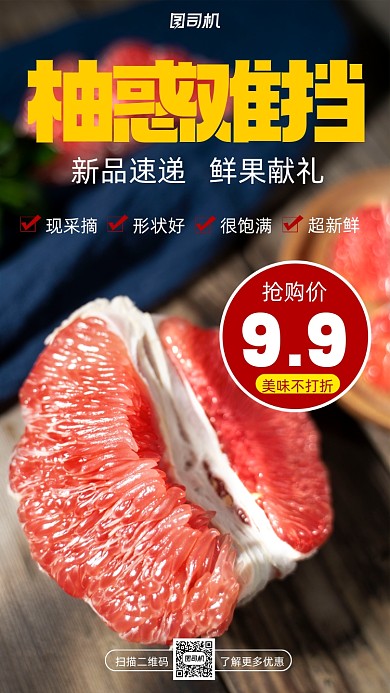 柚子美味实景风营销宣传手机海报