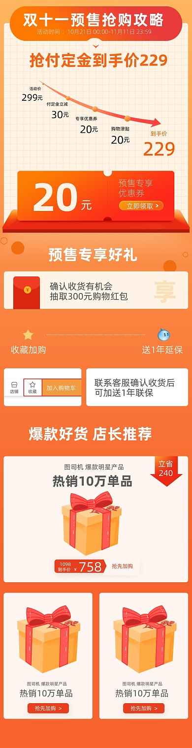 双11橘色电商折线图关联页