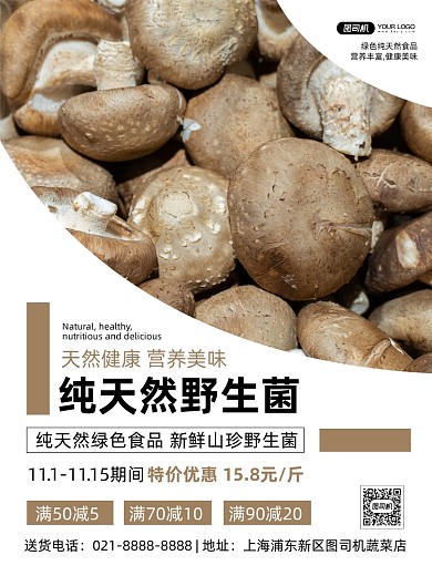 野生菌时尚简约绿色食品创意印刷海报