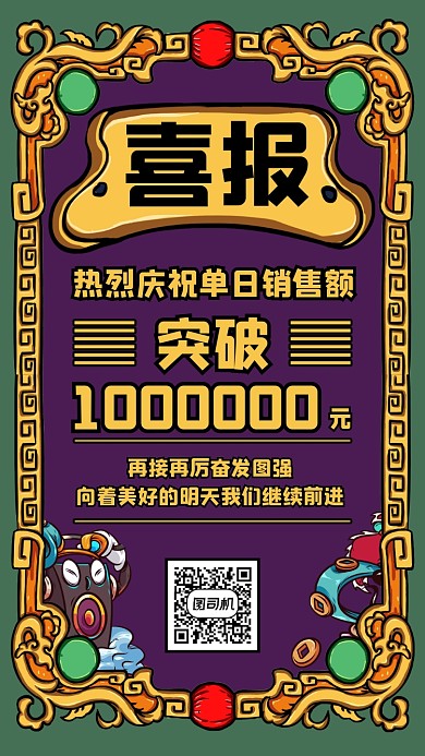 喜报贺报国潮动漫风手机海报