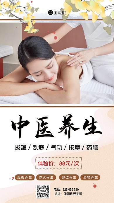 中医养生创意简约手机海报