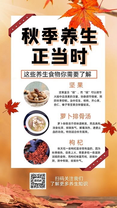 秋季养生食物科普清新简约手机海报