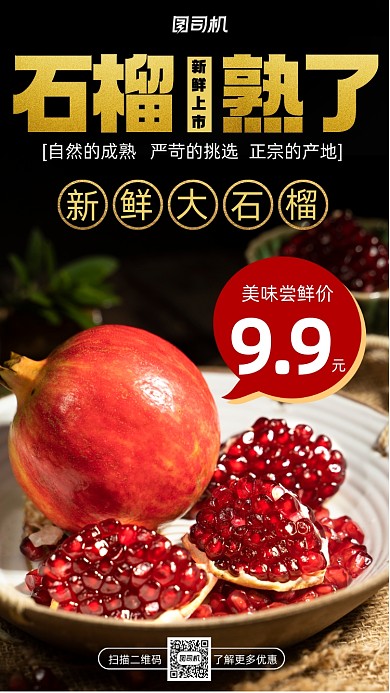 石榴美味实景风营销宣传手机海报