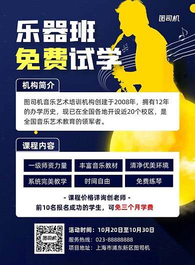 乐器招生蓝色简约培训宣传印刷海报