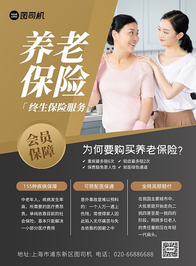 养老保险金融服务黑金印刷海报