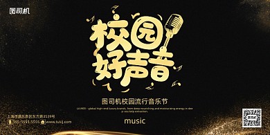 音乐黑金流光粒子校园好声音创意展板