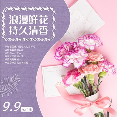 康乃馨鲜花花卉促销简约主图