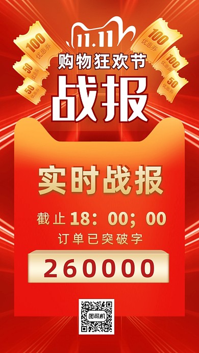 双十一战报分析喜报渐变手机海报