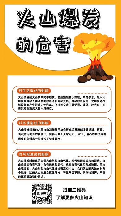 火山爆发的危害简约卡通手机海报