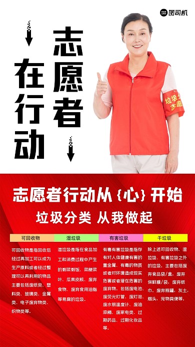 垃圾分类志愿者简约大气手机海报