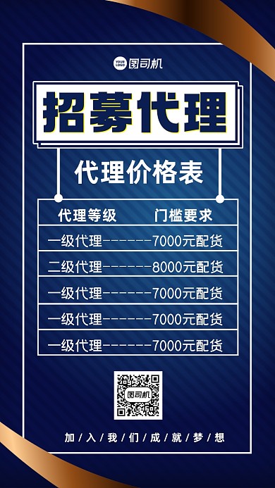 招募代理价格表创意大气手机海报