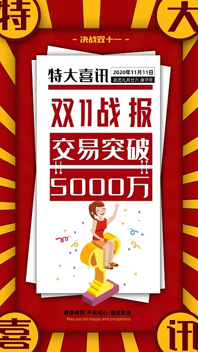 创意简约双十一喜报手机海报