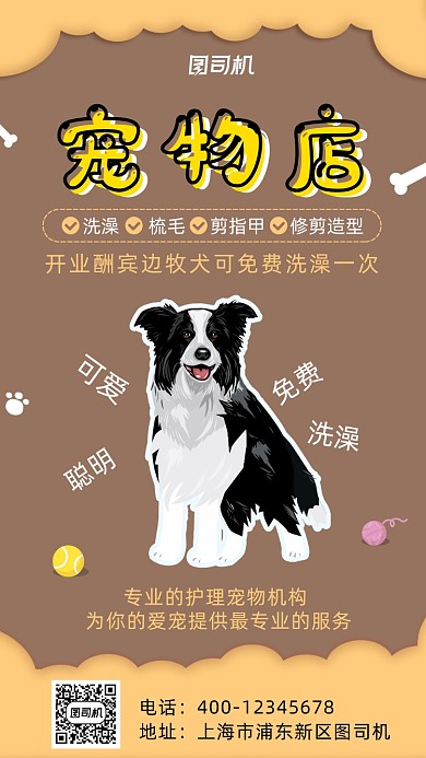 边牧犬宠物店活动手机海报