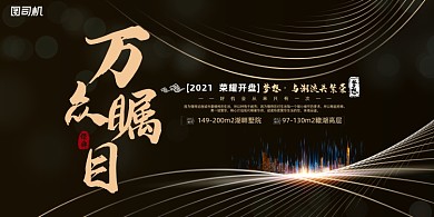 房地产黑金大气线条纹理开盘预售展板
