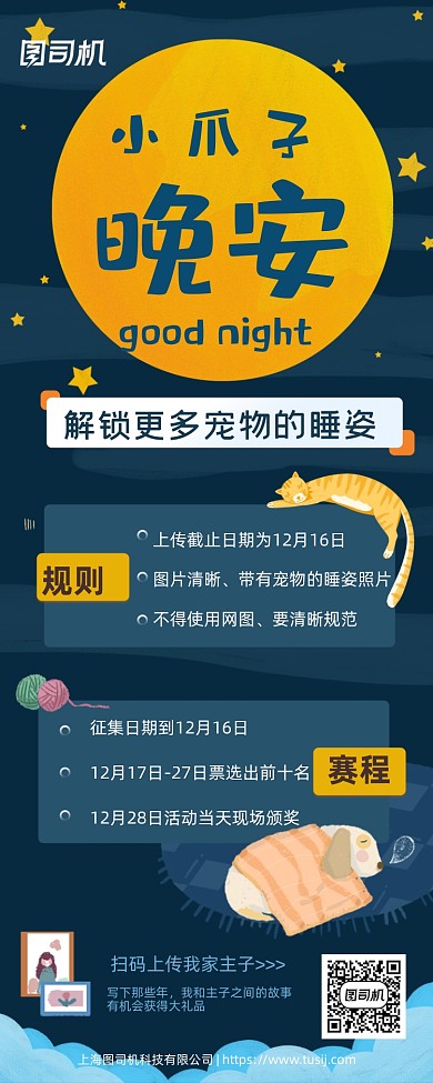 宠物摄影晚安宠物手机长图海报