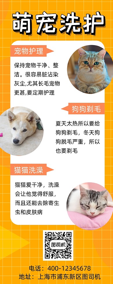 萌宠洗护简约风手机海报