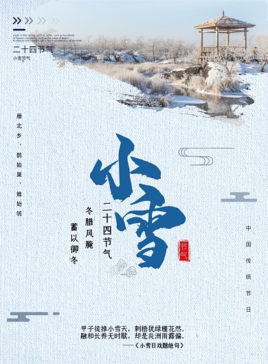 节气蓝色大气简洁小雪宣传海报