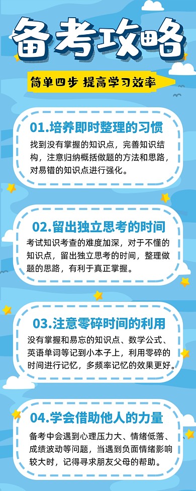 备考攻略蓝色卡通风宣传手机海报