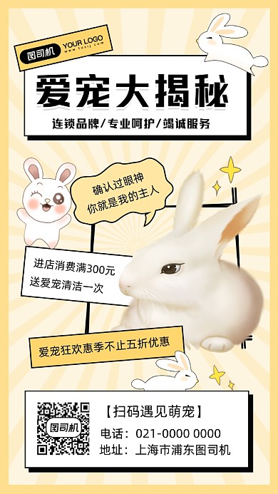 爱宠兔子宠物宣传插画手机海报
