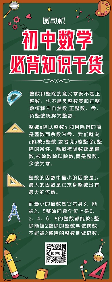初中数学必背知识干货简约卡通手机长图