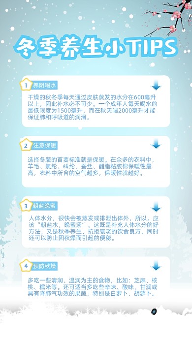 蓝色雪景梅花冬季养生常识手机海报