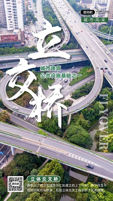 立交桥城市建筑写实手机海报
