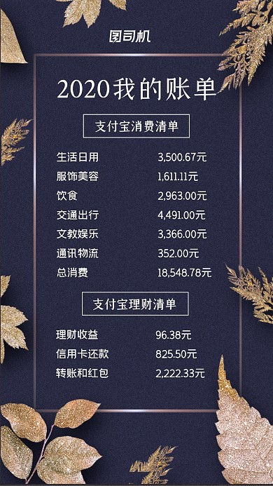 2020年支付宝账单简约大气手机海报