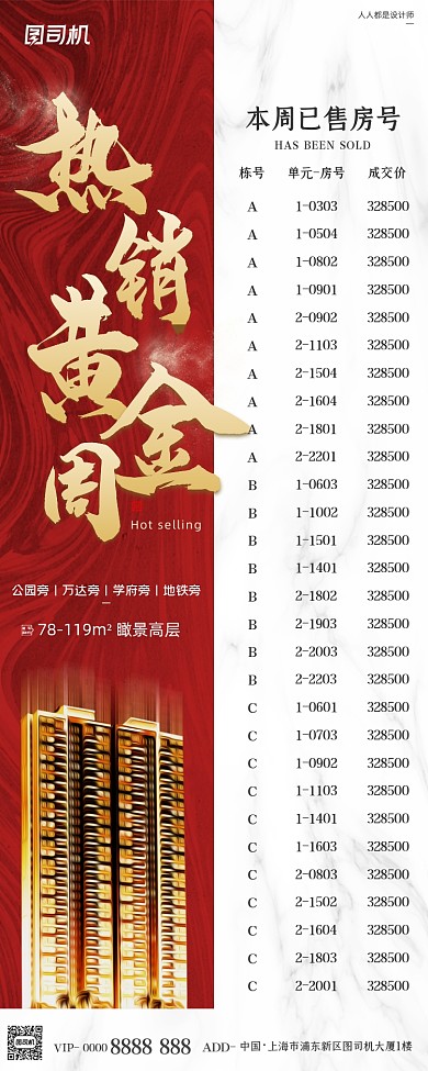 房地产热销周售房宣传红色简约手机长图