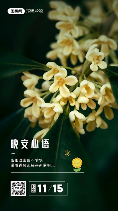 晚安心语摄影图文艺日签手机海报