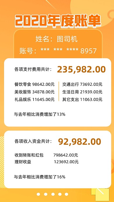 年度账单统计消费统计简约手机海报