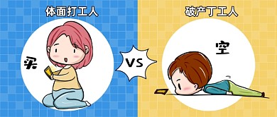 打工人对比趣味卡通公众号首图