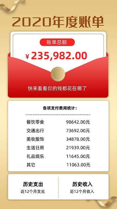 年末账单统计消费统计简约手机海报
