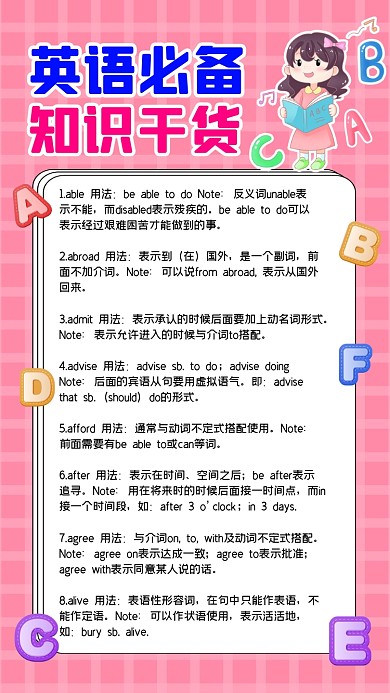 英语知识干货简约卡通手机海报