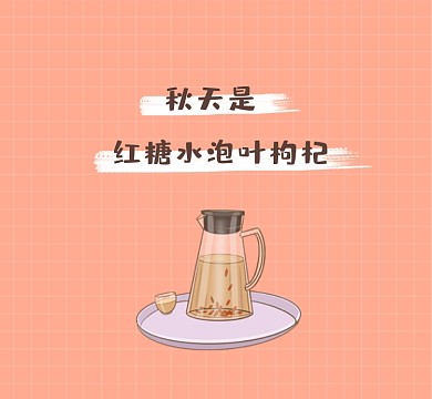 红糖水泡叶枸杞简约插画朋友圈封面