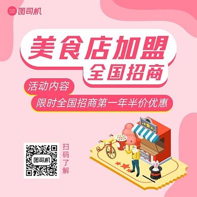美食加盟简约清新手机方图