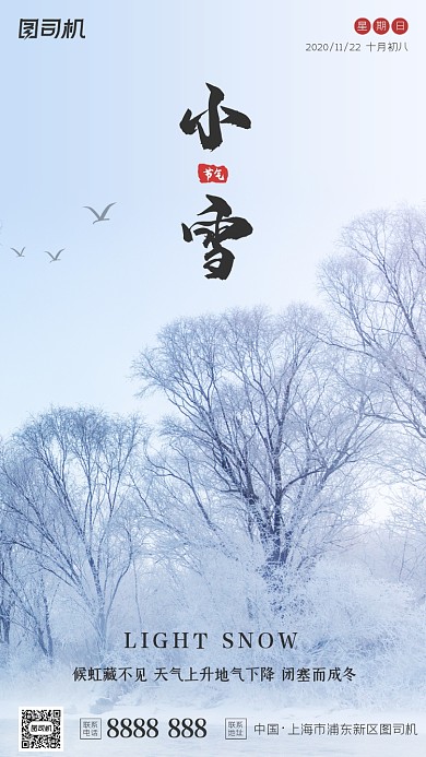 小雪节气摄影图清新简约手机海报