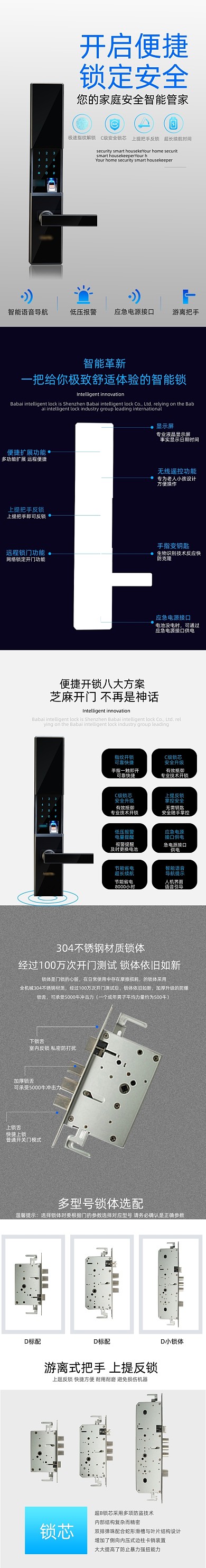 智能电子门锁指纹密码防盗锁详情页