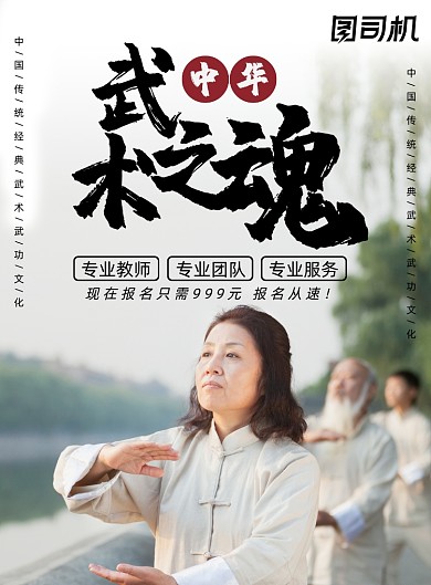 培训班大气传统武术报名宣传海报