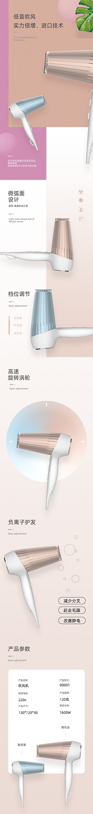 吹风机电离子吹风机日用洗护详情页