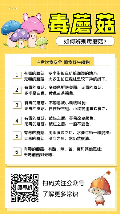 毒蘑菇知识科普简约手机海报