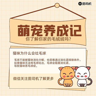 养宠物小知识简约卡通手机方图